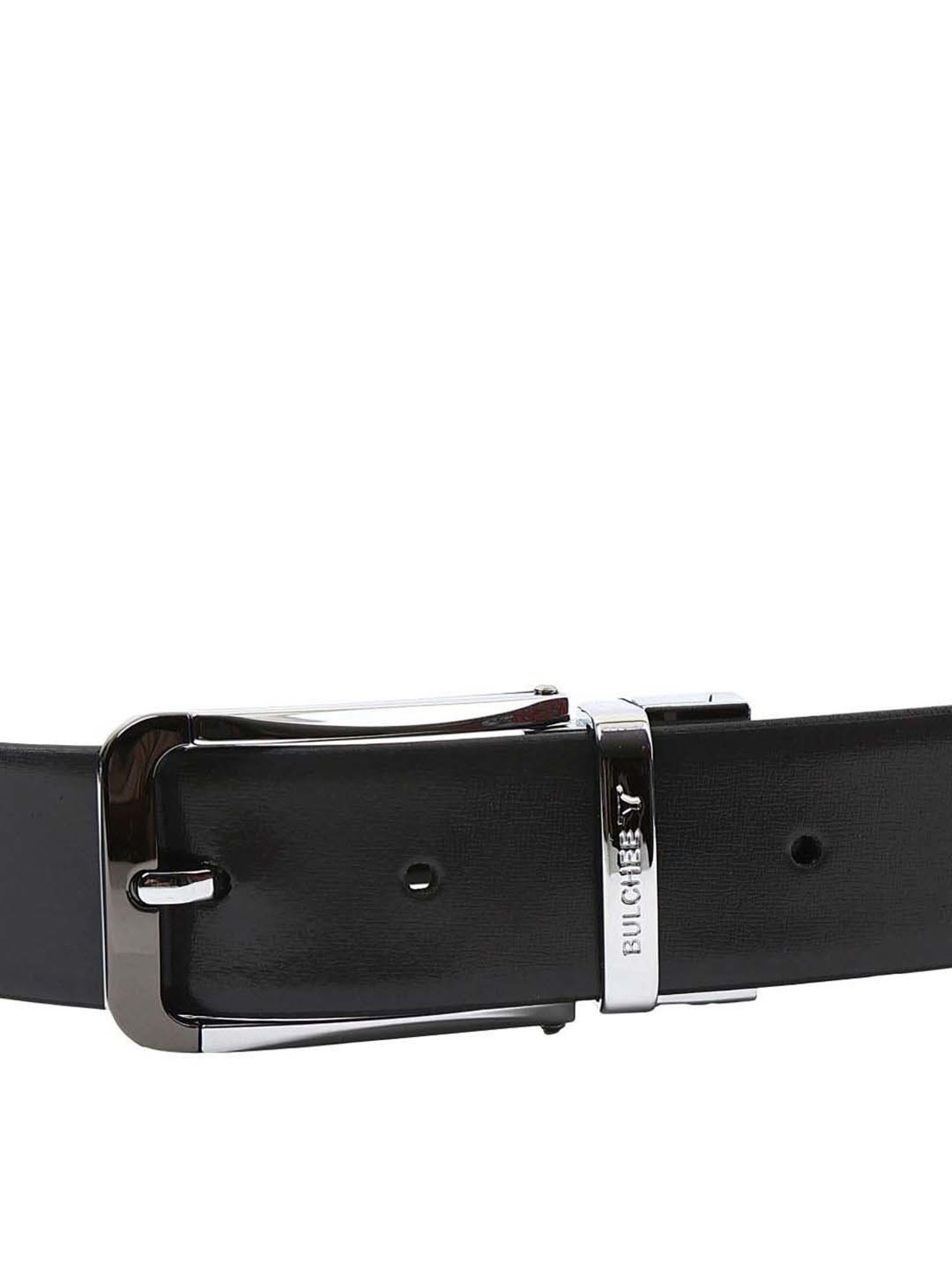 BULCHEE Black Leather Prong Reversible Belt for Men