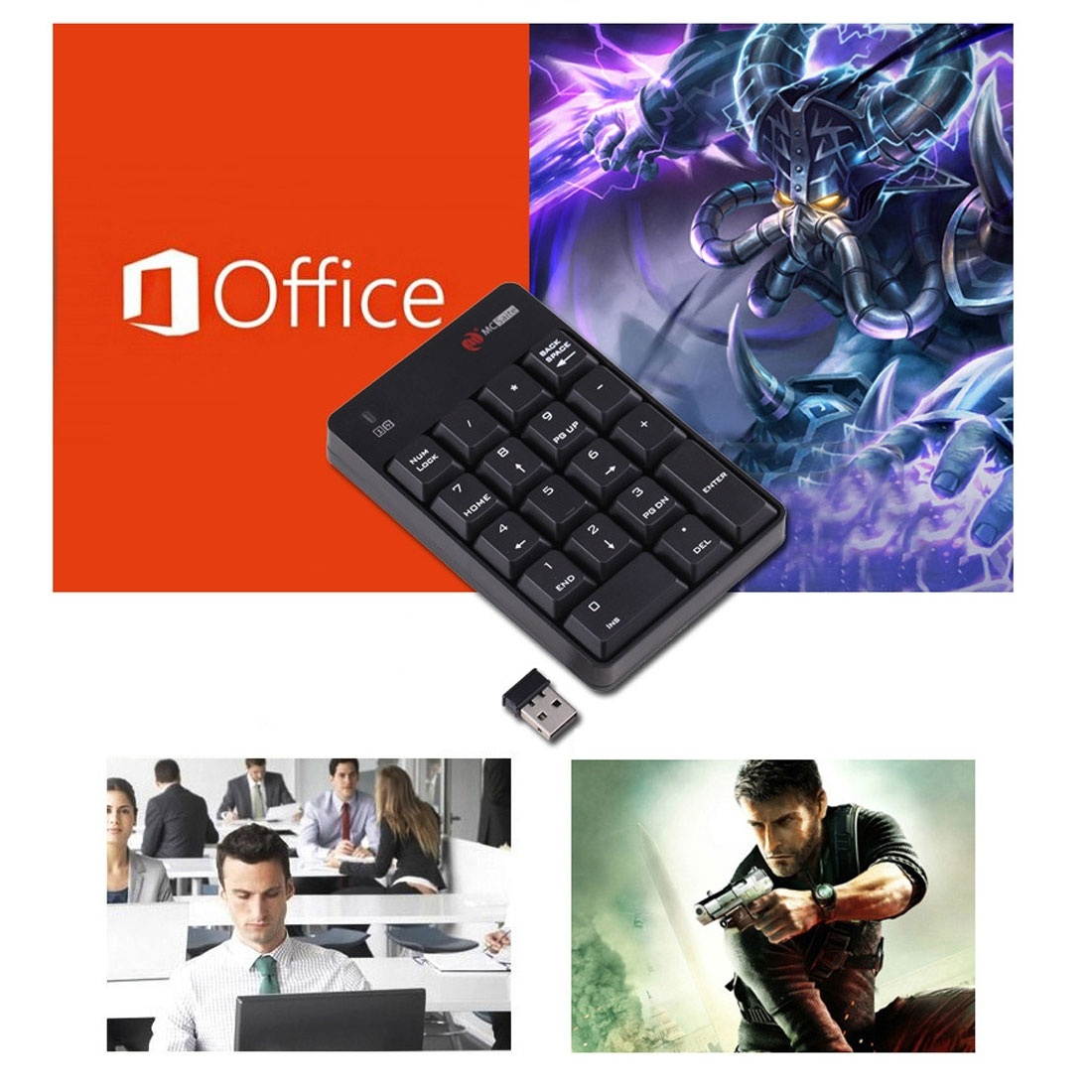 SK-51AG 2 in 1 2.4G USB Numeric Wireless Keyboard  & Mini Calculator Laptop Desktop PC(White)