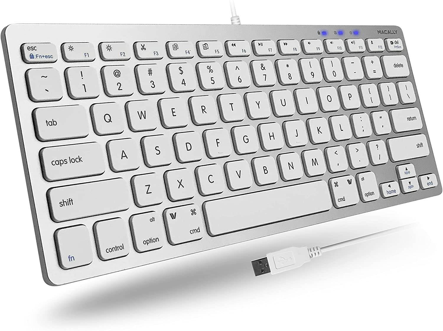 Macally Compact Wired Keyboard for Mac and Windows - 78 Scissor Switch Keys with 13 Shortcut Keys - Small USB Keyboard That Saves Space and Looks Great - Plug and Play Wired Mac Keyboard - Aluminum