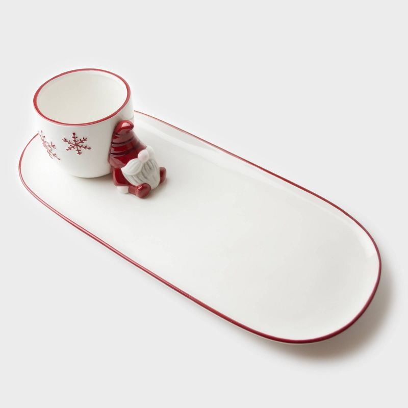 12" x 6" Ceramic Gnome Platter and Dip Jar - Peppermint & Pine