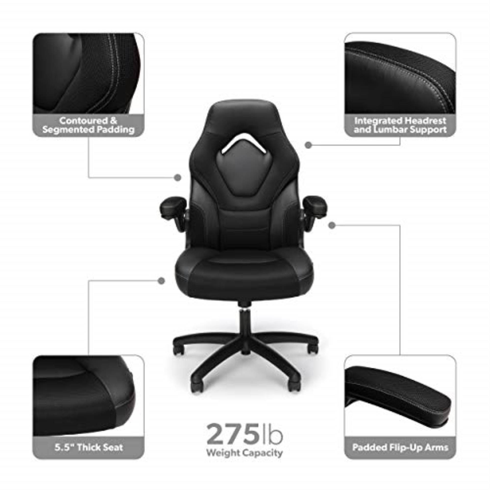 Essentials Collection Racing Style Gaming Chair, in Black (ESS-3085V2-BLK)
