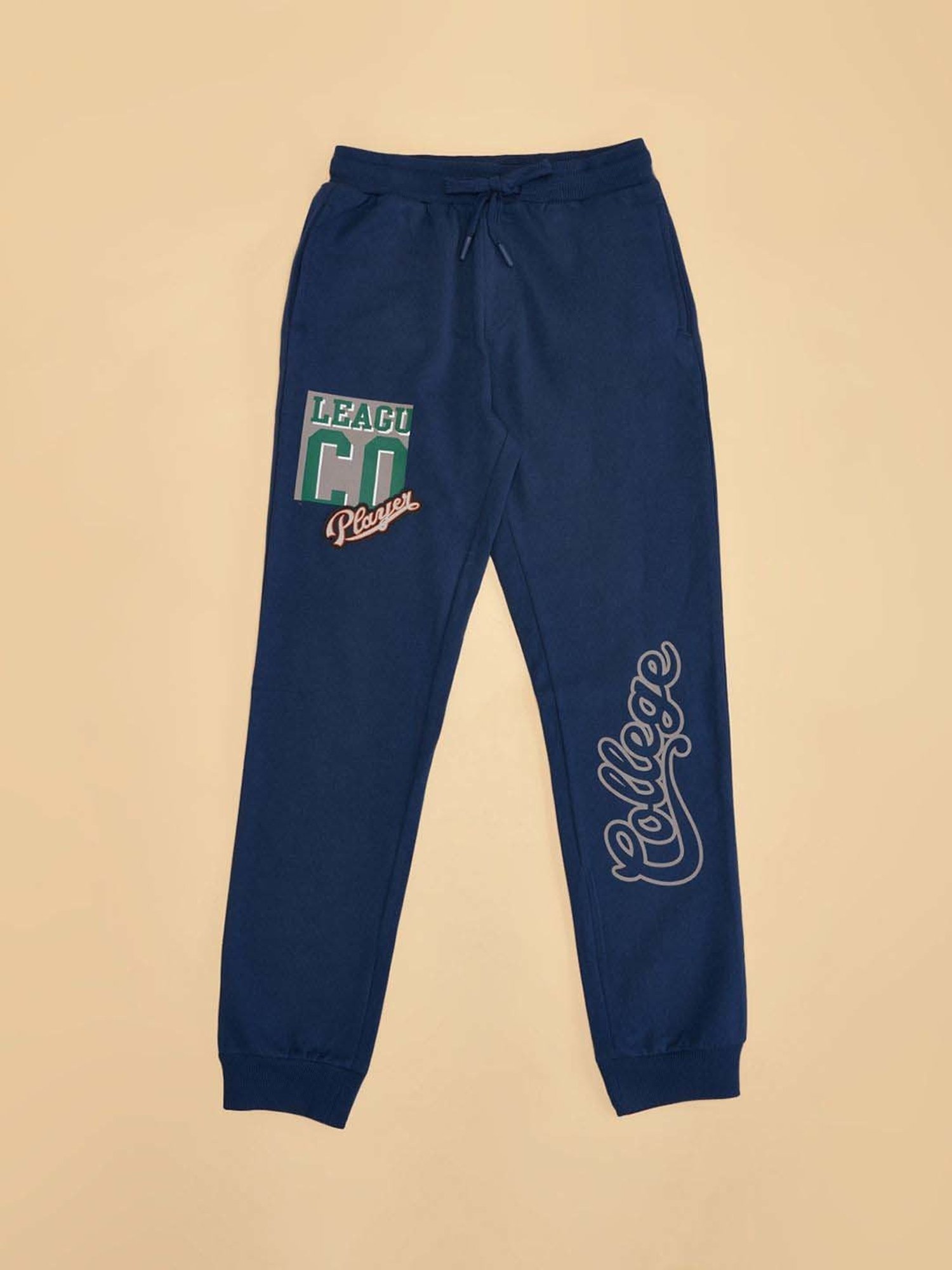 Pantaloons Junior Boys Estate Blue Cotton Printed Track Bottoms & Joggers