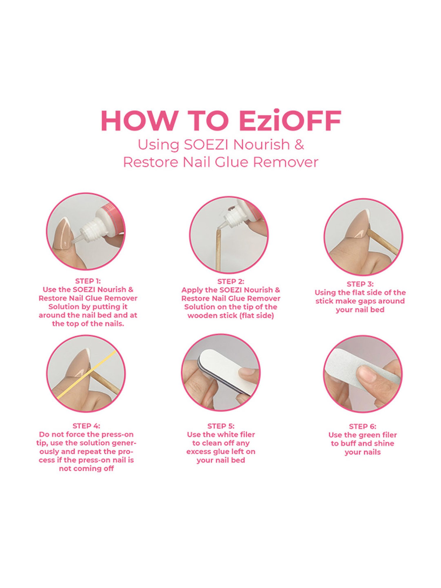 SOEZI Pink Eye Reusable Press On Nails - Application Kit