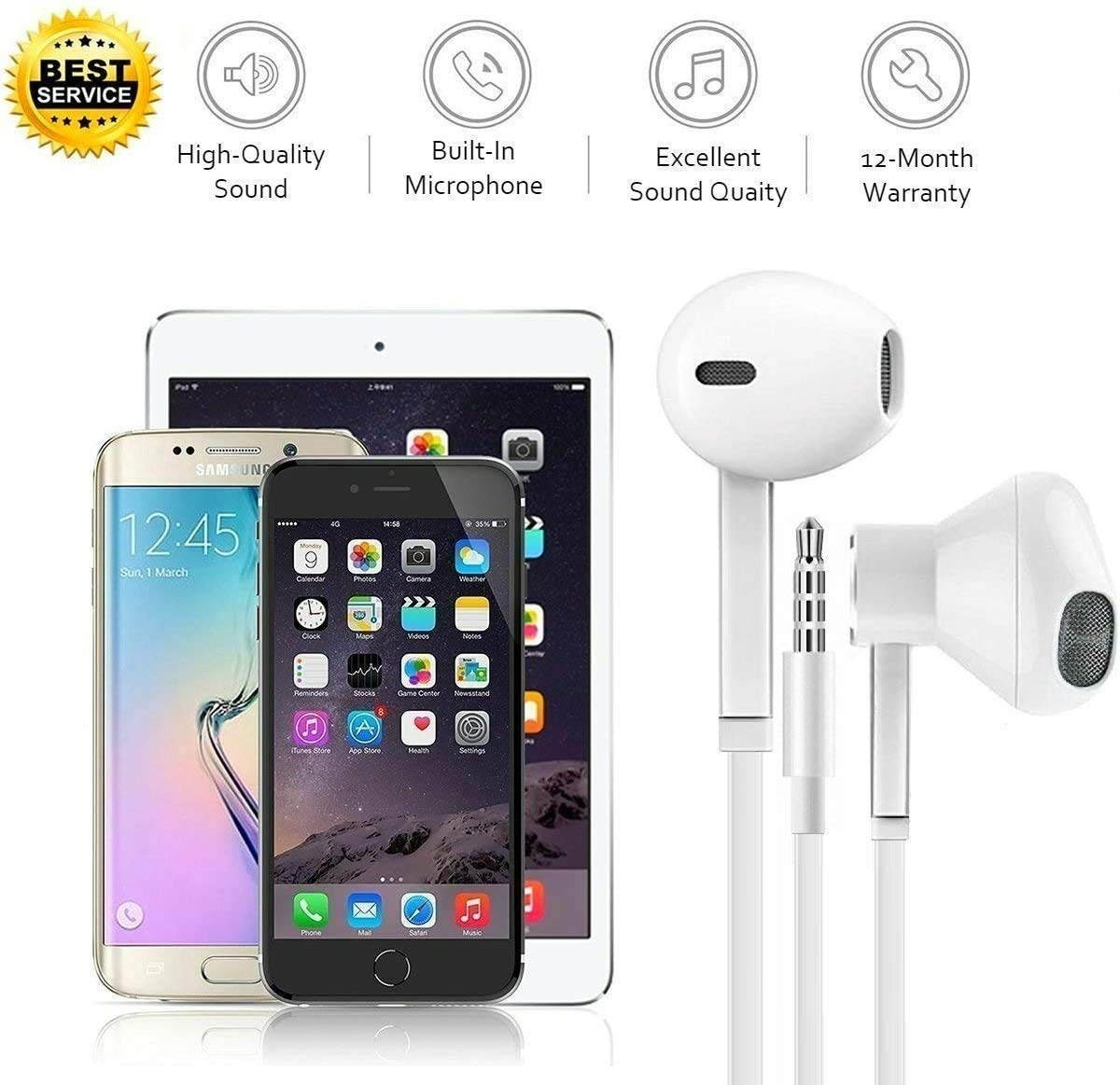 ?2 Pack? Aux Headphones Ear Phones Ear Buds/Earphones, Noise Islating, High Definition, Fits All 3.5mm Interface Stereo for Android, iOS,Phone, Pod, Pad and Mp3 Players
