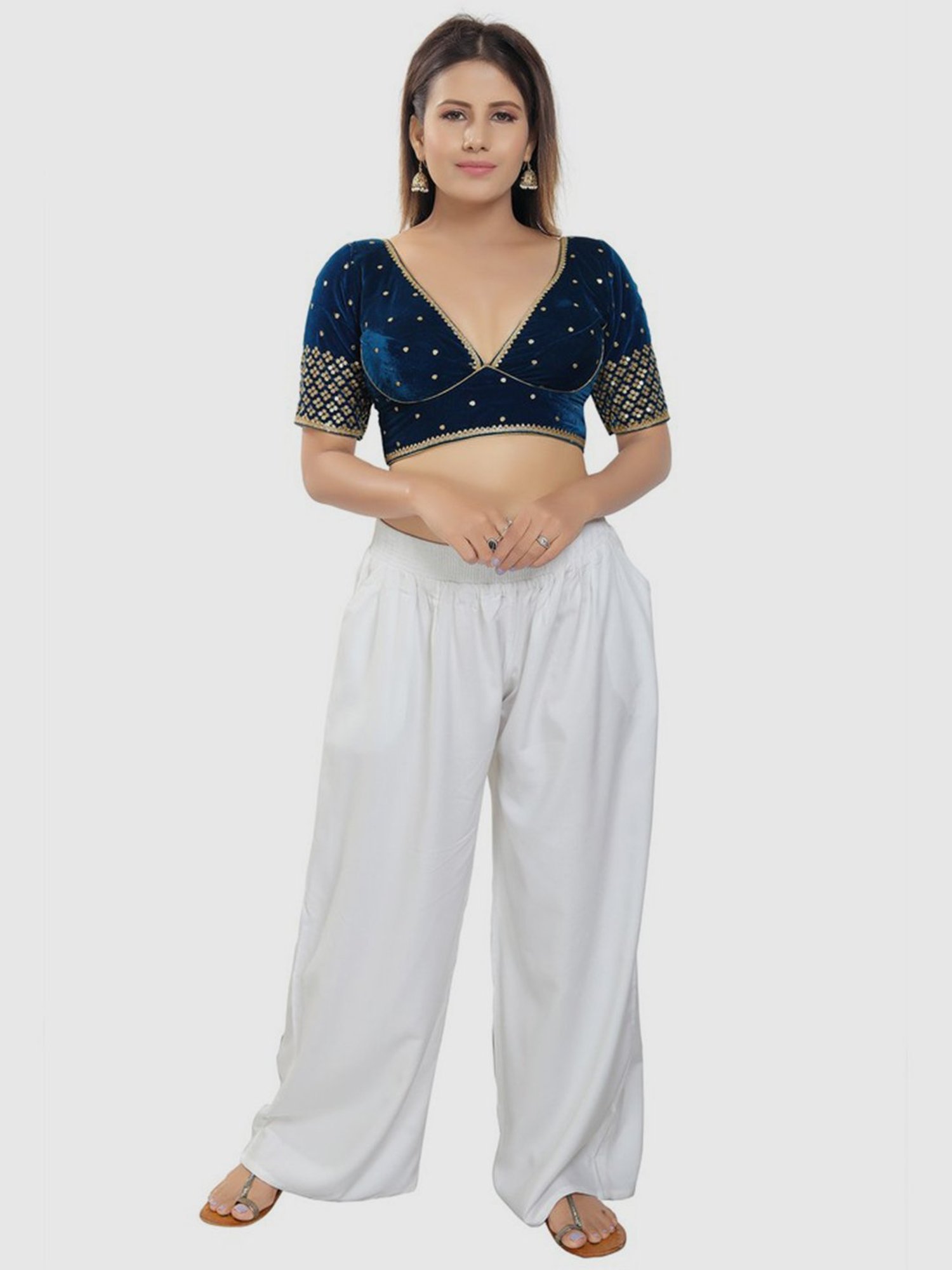 Salwar Studio Peacock Blue  Embroidered Readymade Blouse