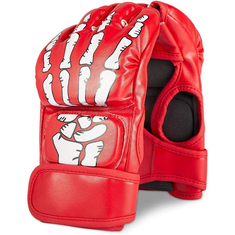 Okuna Outpost Red Half-Finger Boxing Gloves MMA Kickboxing Punching Mitts with Adjustable Wristband for Adults