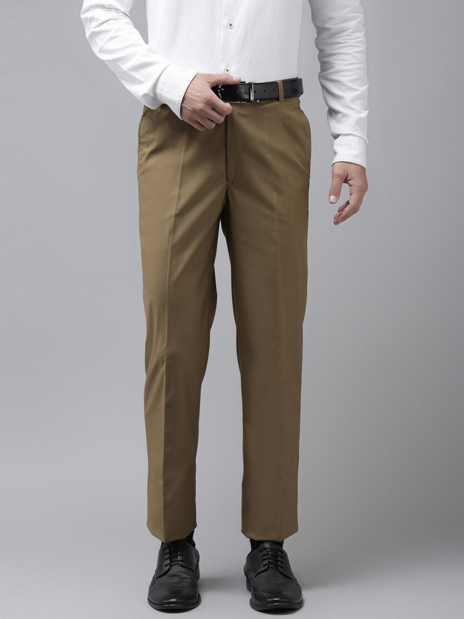 Hangup Khaki Regular Fit Flat Front Trousers