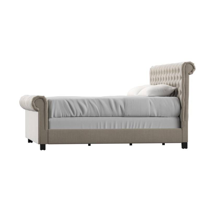 King Dimme Rolled Top Tufted Bed Platform Linen Beige - Inspire Q