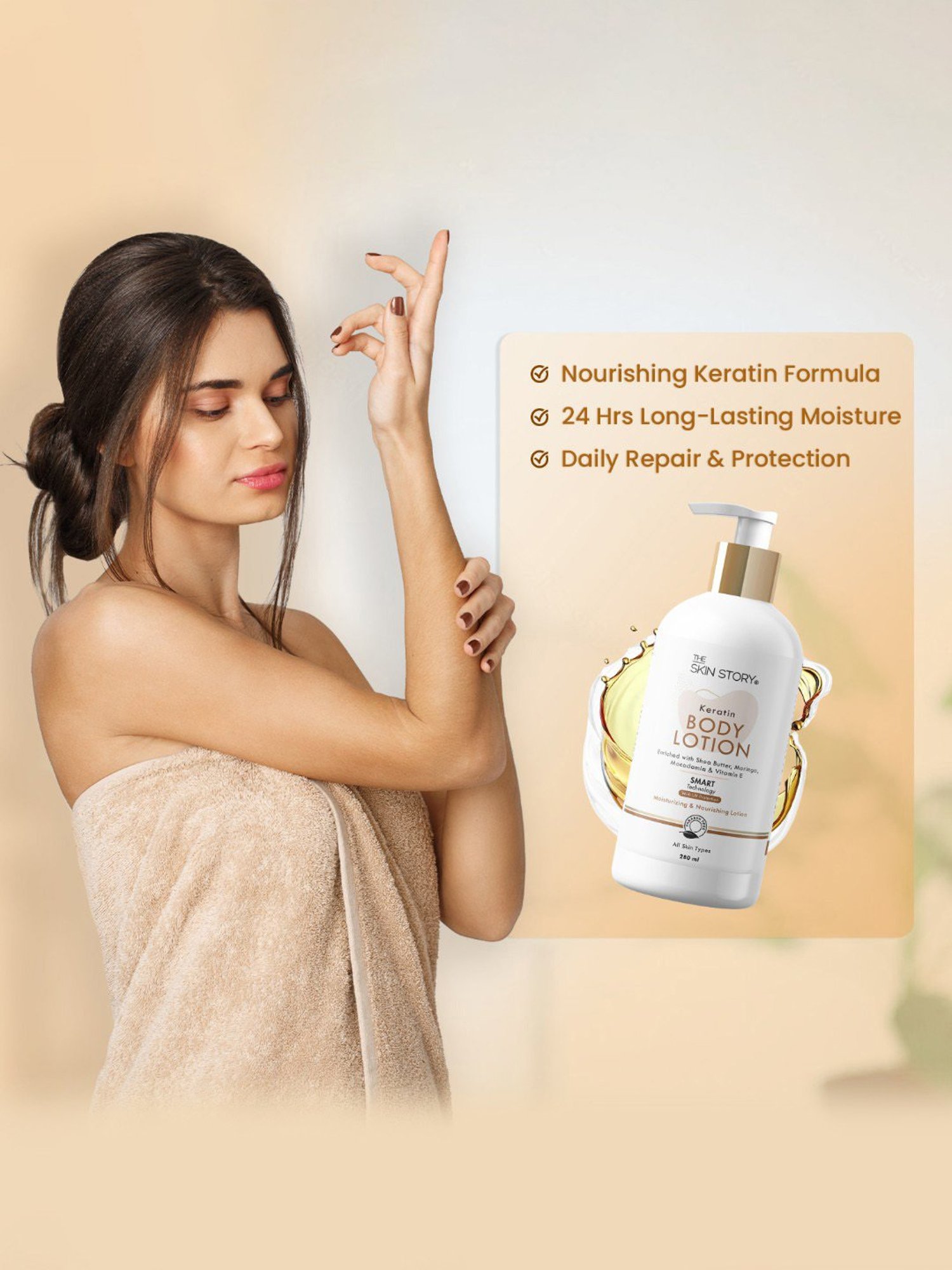 The Skin Story Vitamin E & Shea Butter Keratin Moisturizing & Nourishing Body Lotion - 280 ml