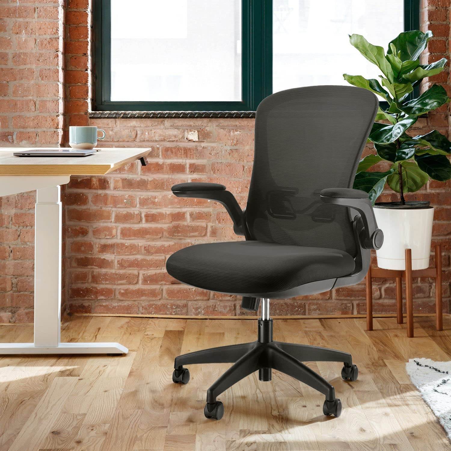 Furmax Office Chair Mesh Desk Chair with Adjustable Arms Ergonomic Computer Chair Rolling Chair with Back and Lumbar Support (Black)