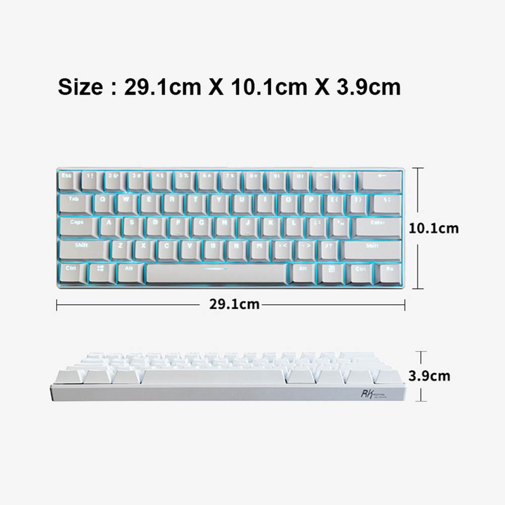 Mechanical Keyboard, RK61 Wired / Wireless Bluetooth 61 Keys LED Backlit USB Ergonomic Quickfire Keys Waterproof Gaming Keyboard with Full Anti-ghosting Keys  Rechargea Lithium Battery for Gamers