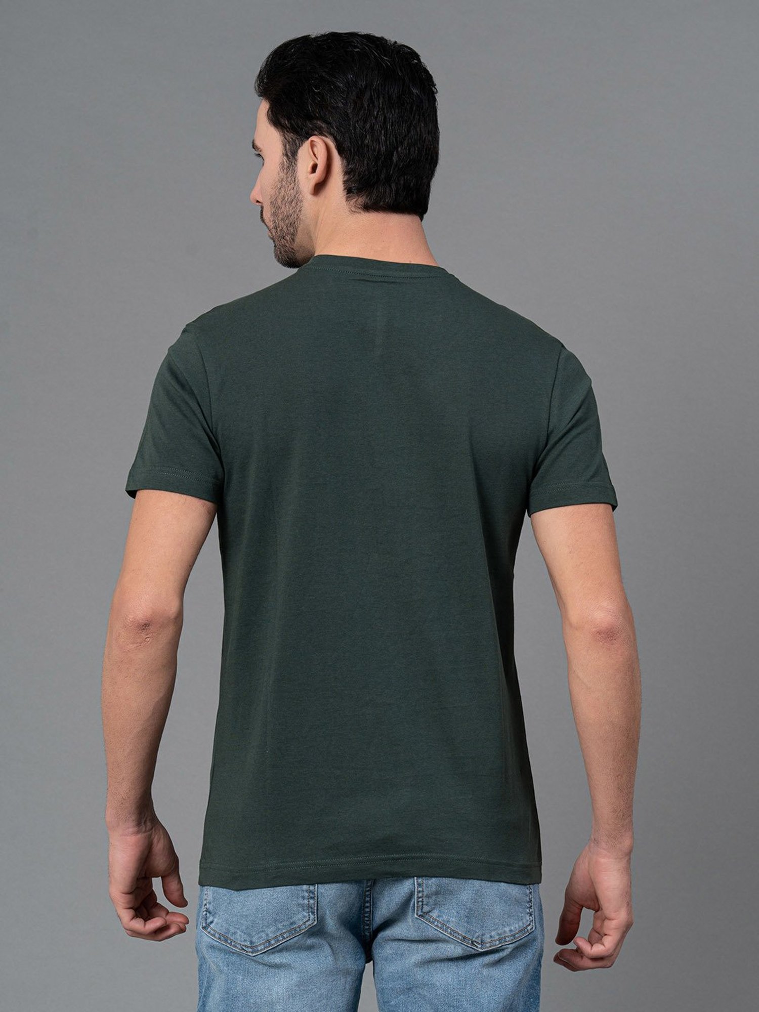 Red Tape Dark Green Regular Fit Graphic Print Cotton Crew T-Shirt