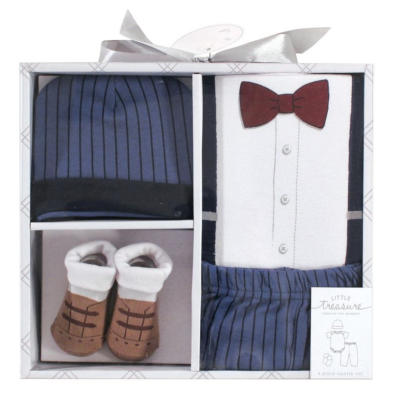 Little Treasure Baby Boy Boxed Gift Set, Navy Suspenders, 0-6 Months