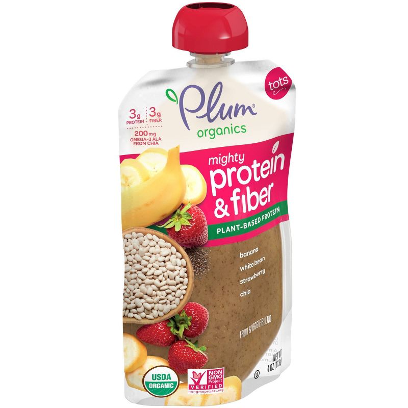 Plum Organics Mighty Protein & Fiber Banana White Bean Strawberry & Chia Baby Food Pouch - 4oz