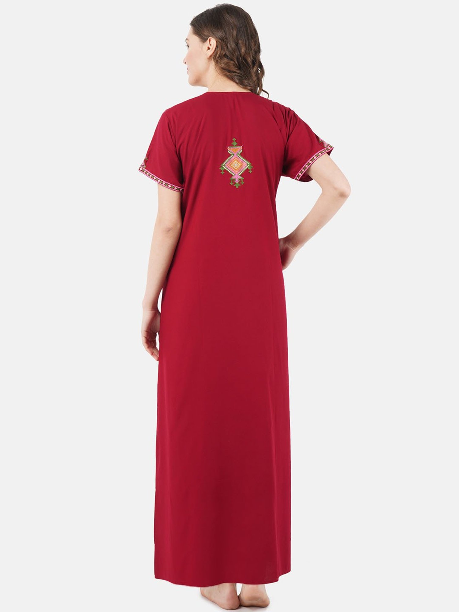 KOI SLEEPWEAR Maroon Embroidered Nighty