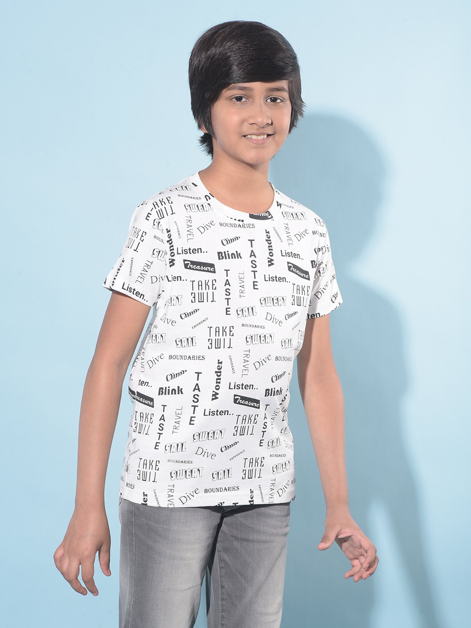 Crimsoune Club Boys White Printed T-Shirt