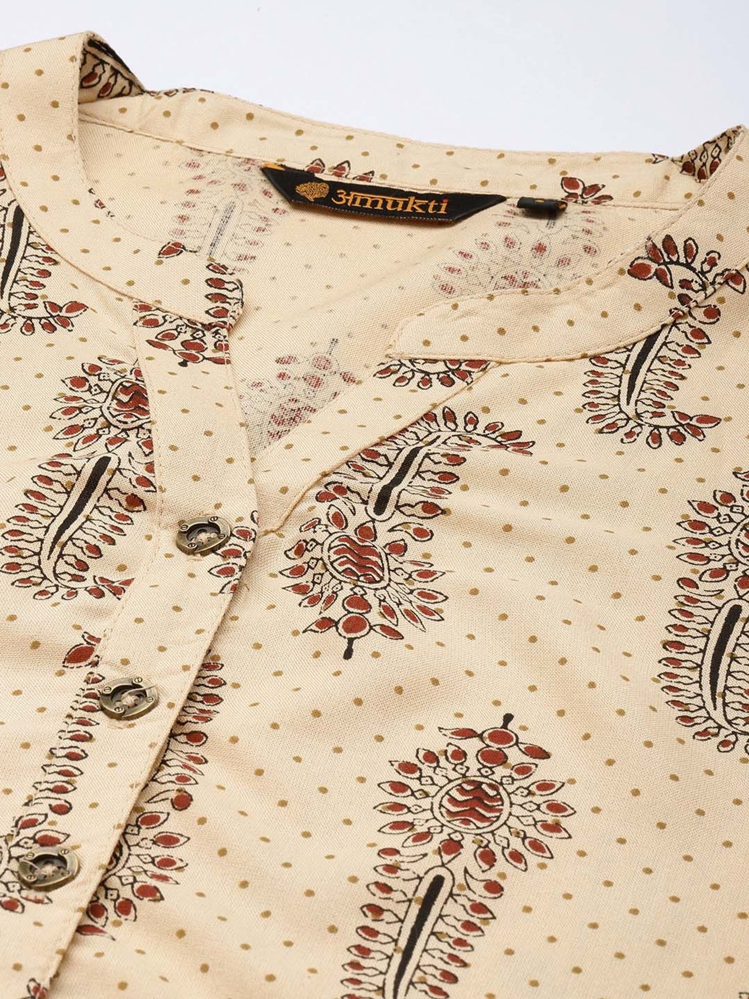 Amukti Beige Printed A Line Kurta