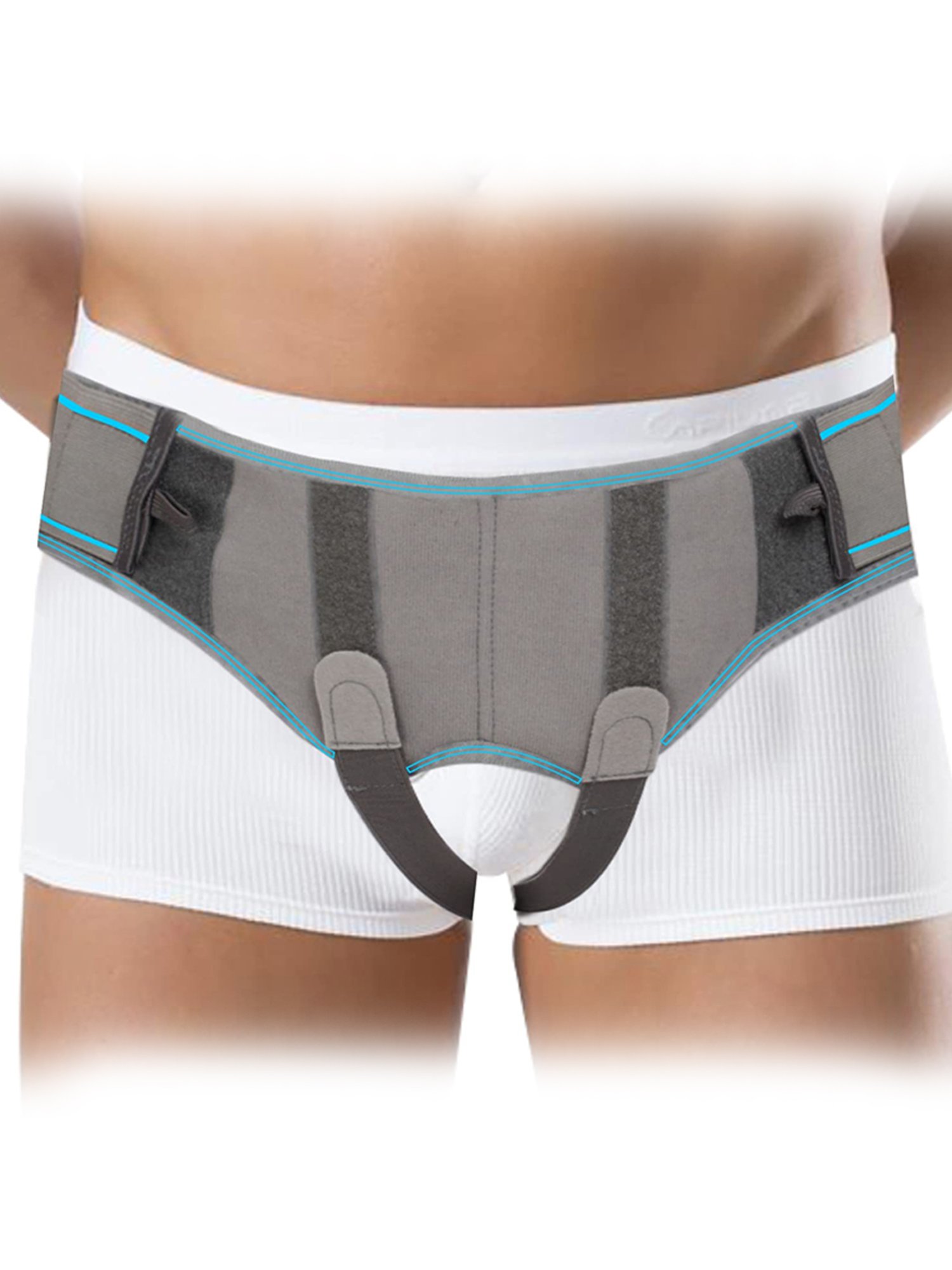 AccuSure Hernia Belt for Men with 2 Removable Compression Pads - Large (Grey)