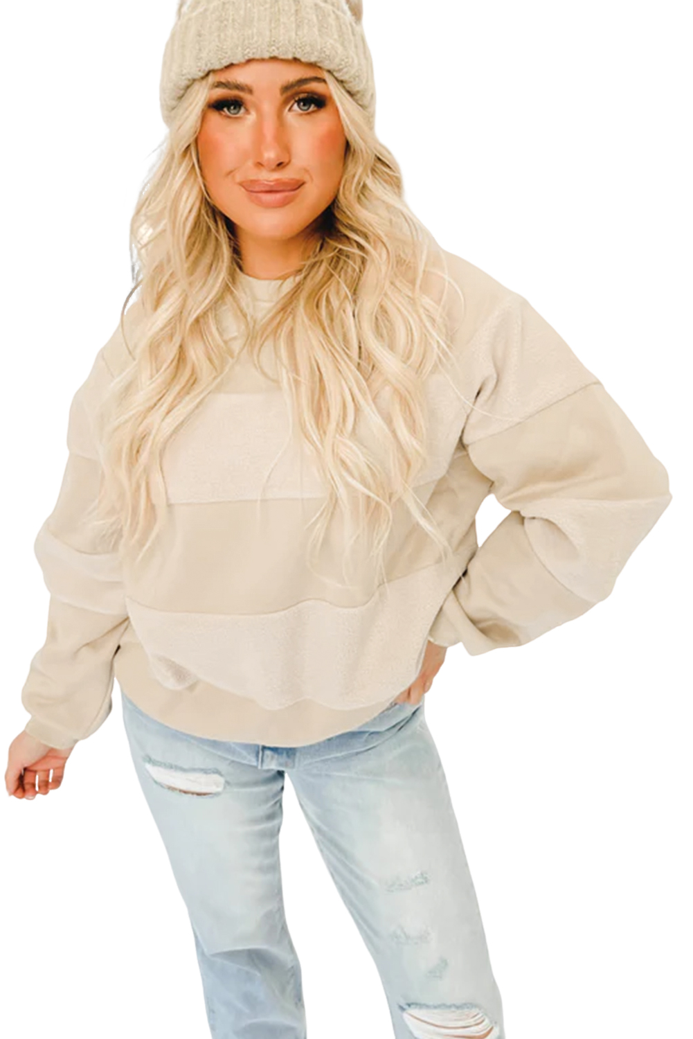 Khaki Plain Drop Shoulder Ribbed Trim Oversized Sweatshirt