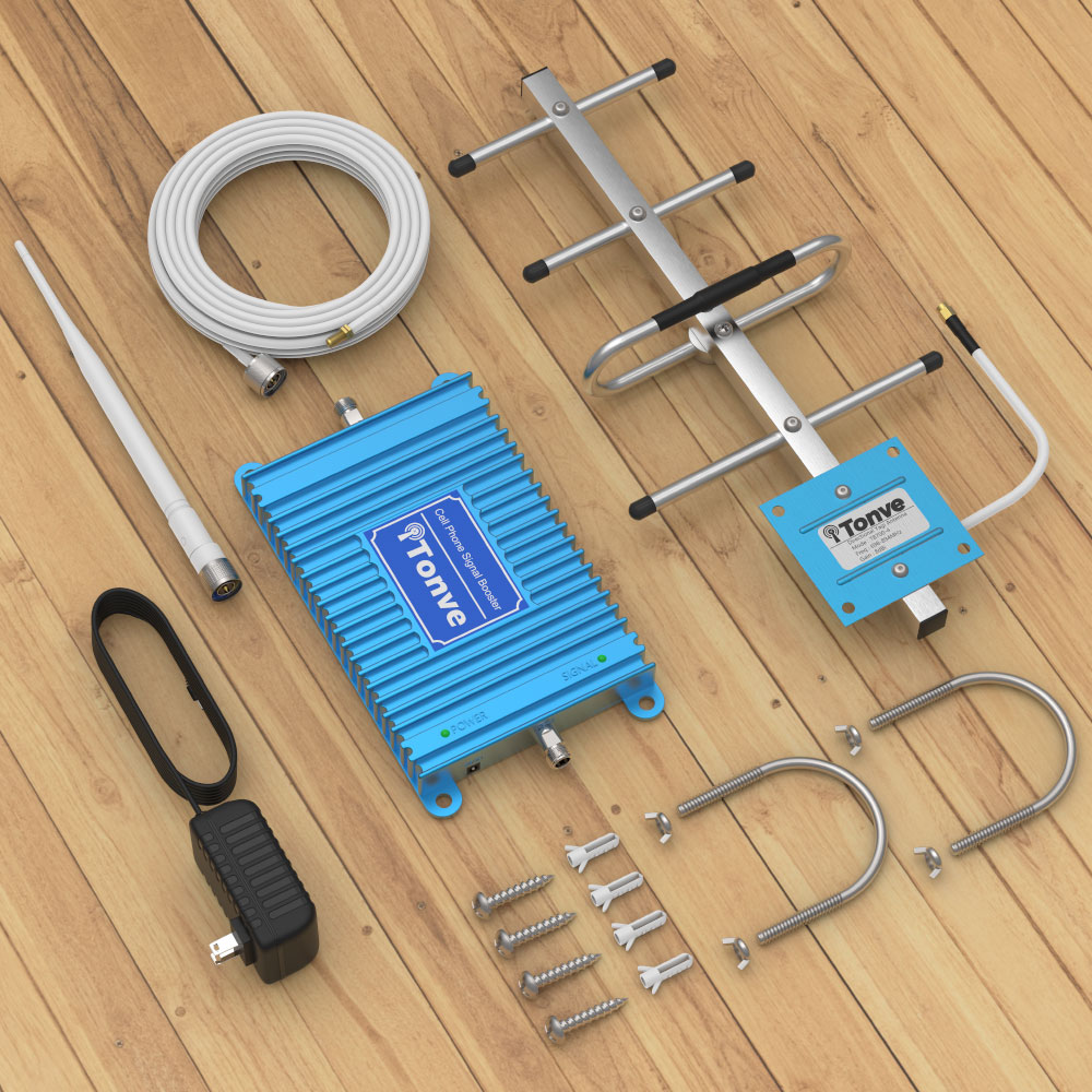 Tonve Cell Phone Signal Booster for Home and Office Up to 2,500 Sq Ft | Boost 4G LTE Data for Verizon and AT&T | 65dB Dual Band 12/17/13 Cellular Repeater with High Gain Antennas