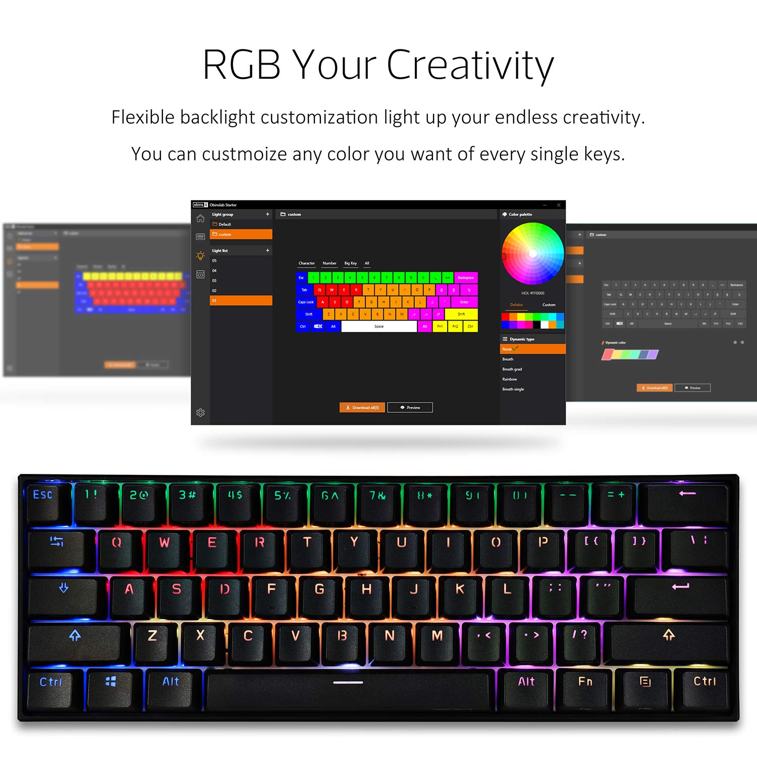 Anne Pro 2 60% Mechanical Keyboard Wired/Wireless Dual Mode Full RGB Double Shot PBT - Brown Switch