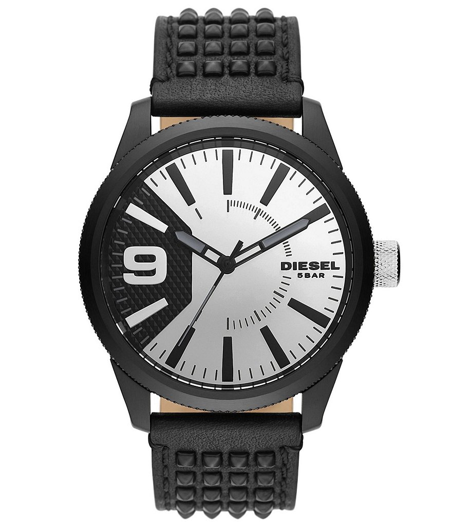 Diesel Men's Rasp NSBB Three-Hand Black Leather Watch