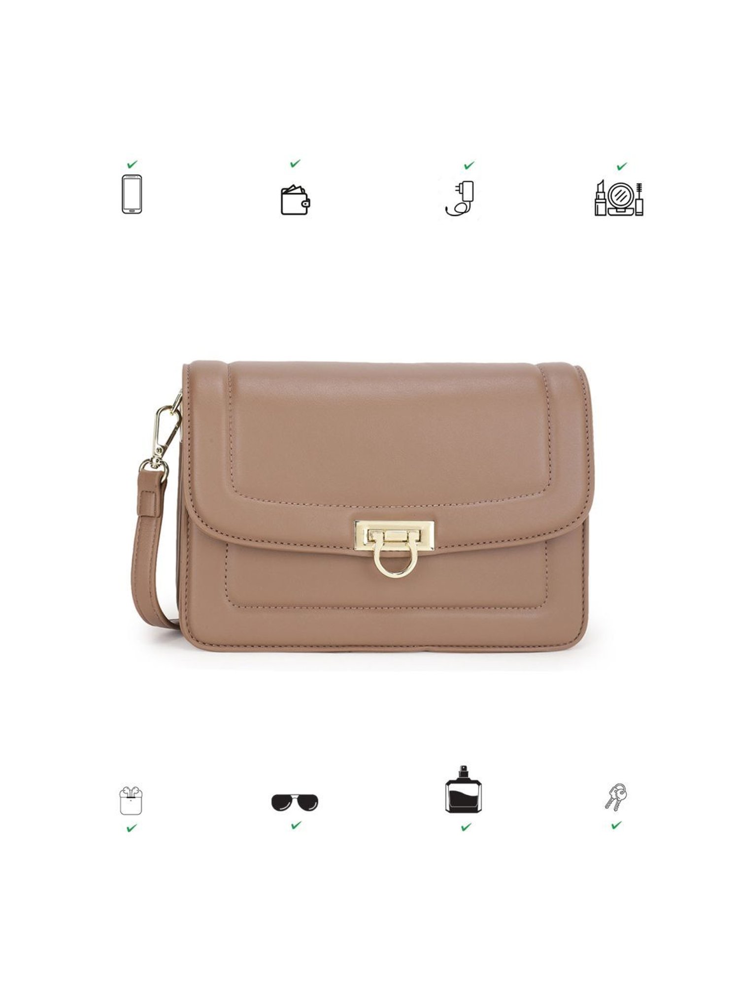 Tyra Dahlia Taupe Solid Faux Leather Sling Handbag