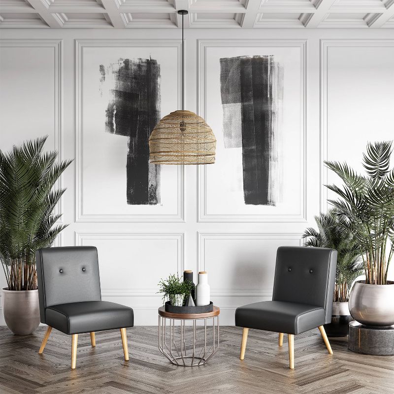 Set of 2 Webster Button Tufted Armless Chair Black - Handy Living