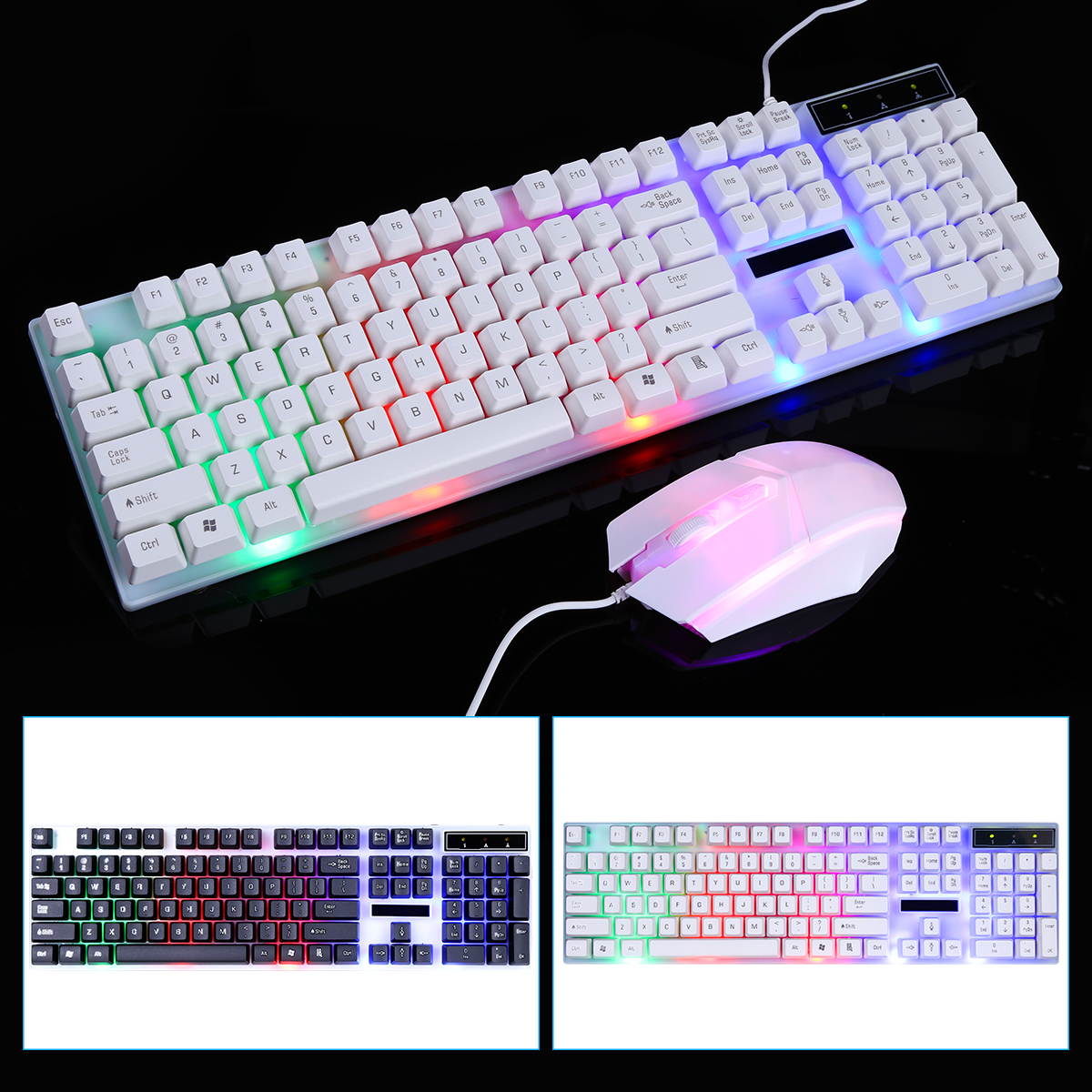 FirstPower Gaming RGB Keyboard and Mouse LED Colorful Backlit Ergonomic Design Wired Keyboards for PC Computer Laptop