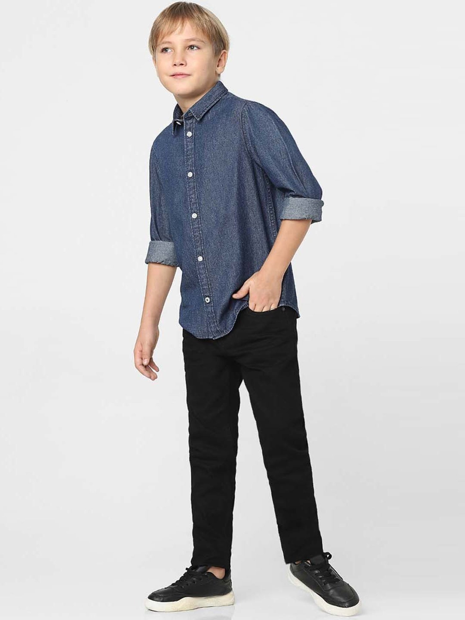 Jack & Jones Junior Blue Cotton Regular Fit Full Sleeves Shirt