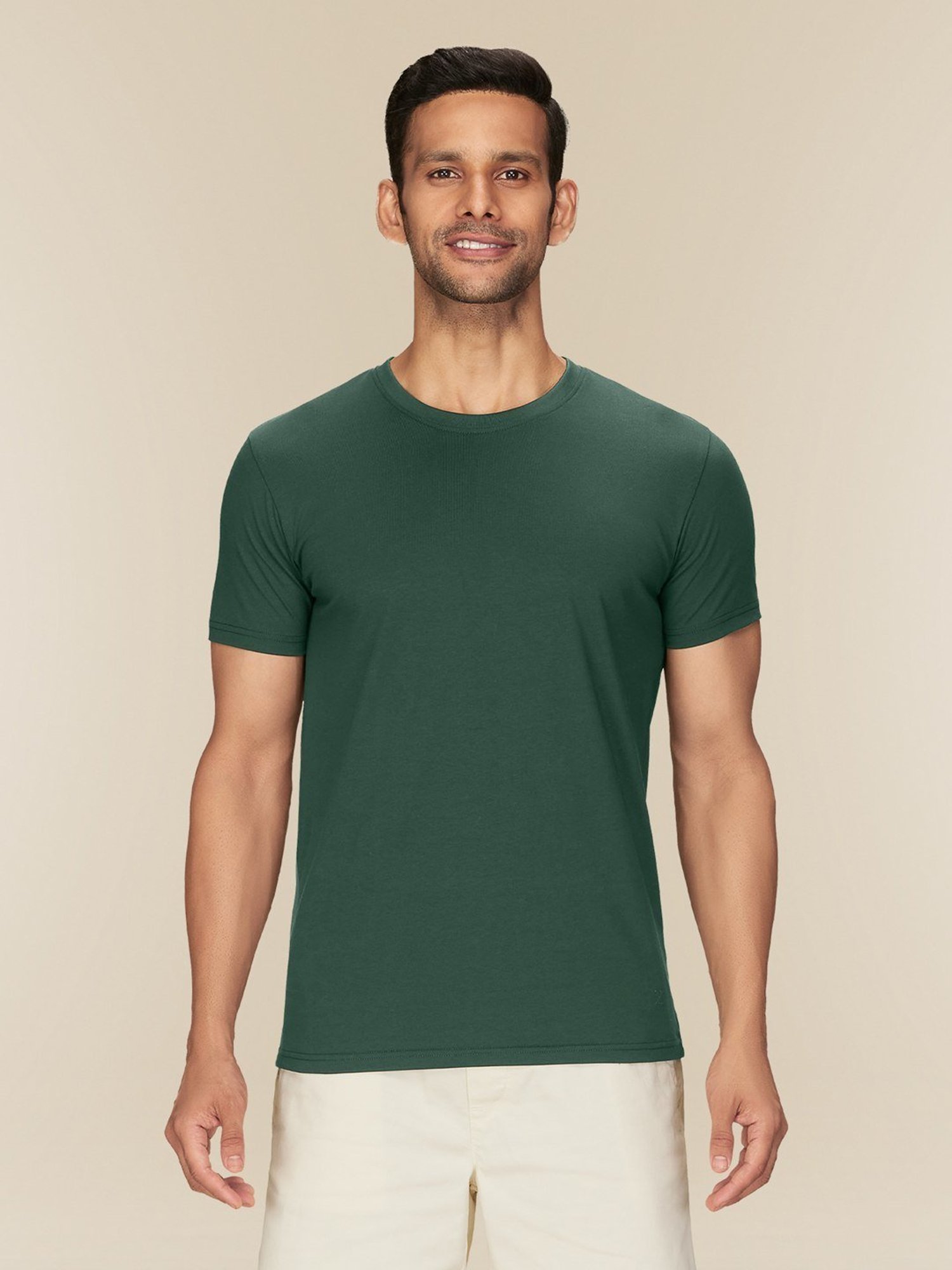 XYXX Pine Green Cotton Regular Fit T-Shirts
