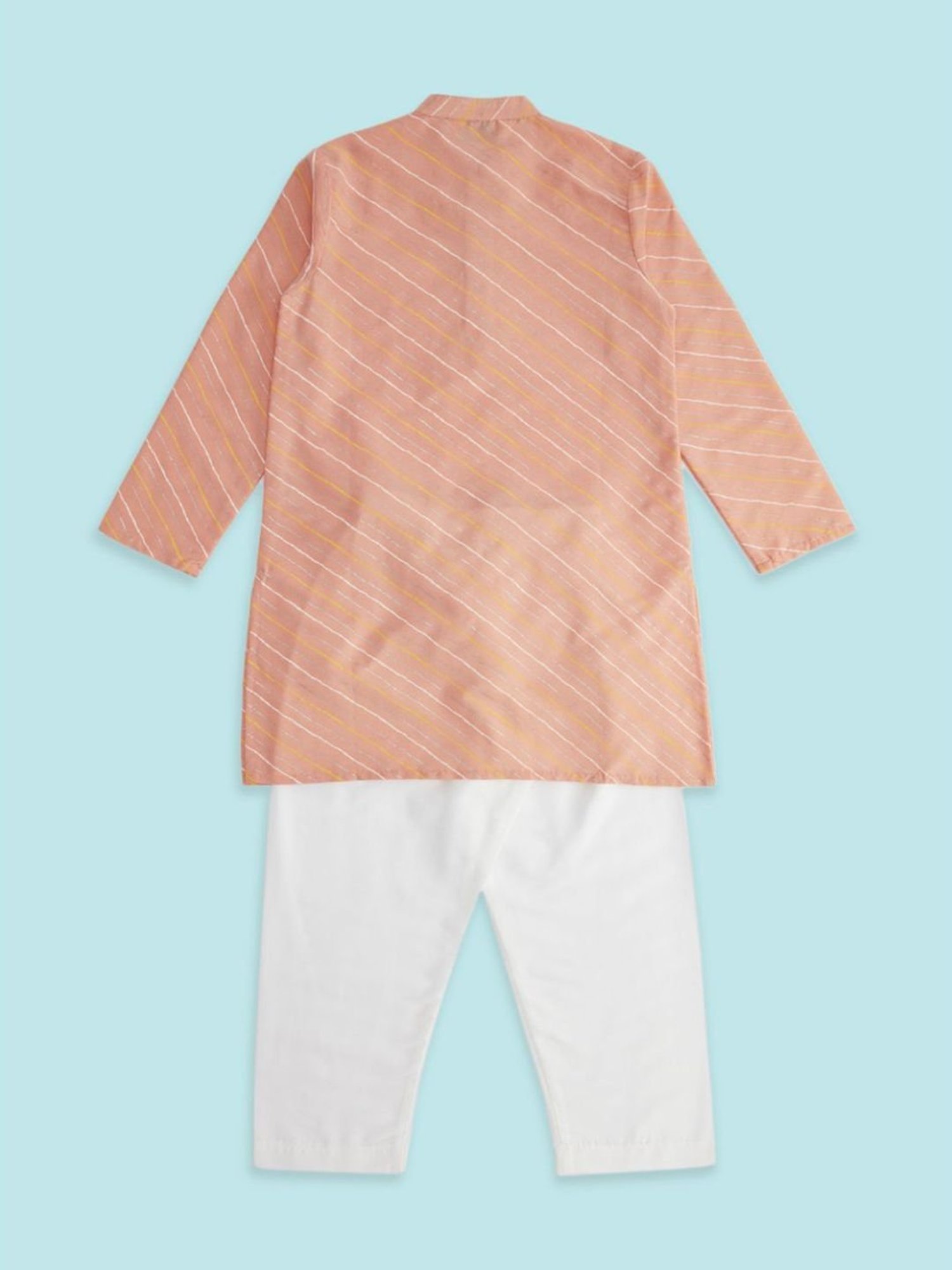 Indus Route by Pantaloons Kids Peach & White Embroidered Full Sleeves Kurta Set