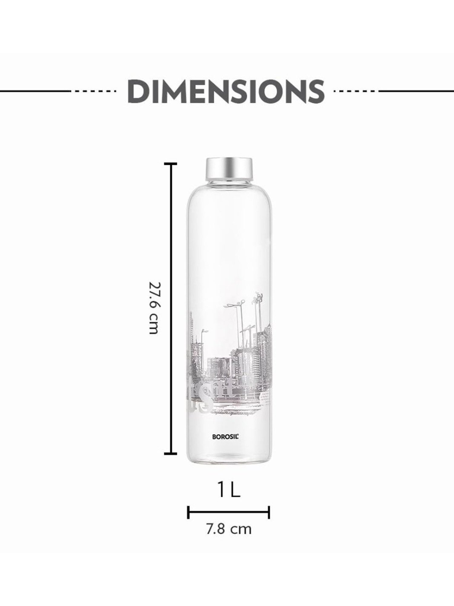 Borosil Water Bottle with Fridge Safe & Leakproof (Transparent, 1000 ml)
