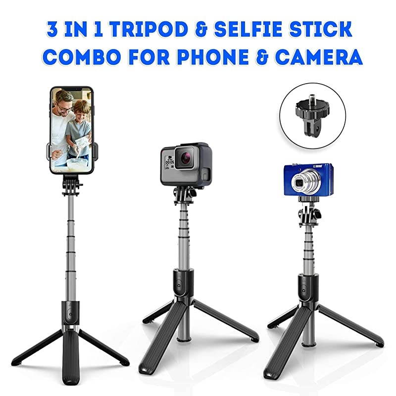 Bluetooth Selfie Stick Tripod Extendable Aluminum Tripod Stand with Wireless Remote 360&deg; Rotation Selfie Stick for iPhone 1111 Pro MaxXS MaxXSXRX87 Android Phone and Sports Camera GoPro