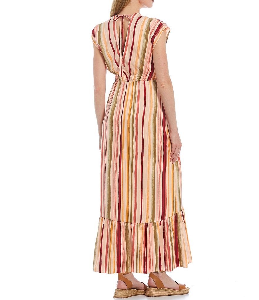 Maggy London Petite Size Short Sleeve Striped Maxi Dress