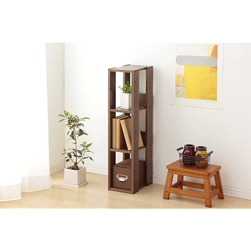 USA OWR-200BR 3-Shelf Slim Open Wood Shelving Unit, Brown