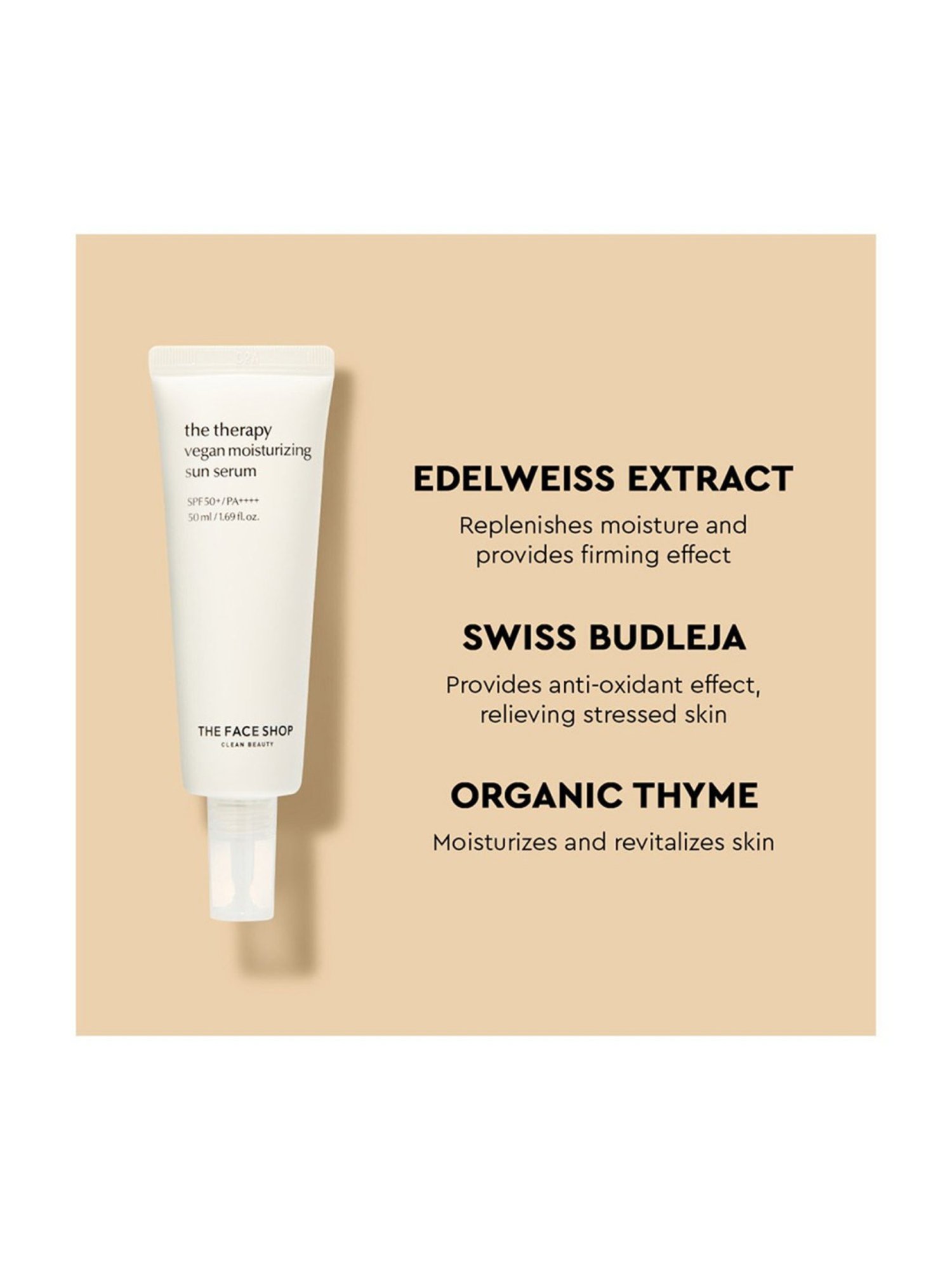 The Face Shop Therapy Vegan Moisturizing Serum Sunscreen with SPF 50 - 50 ml