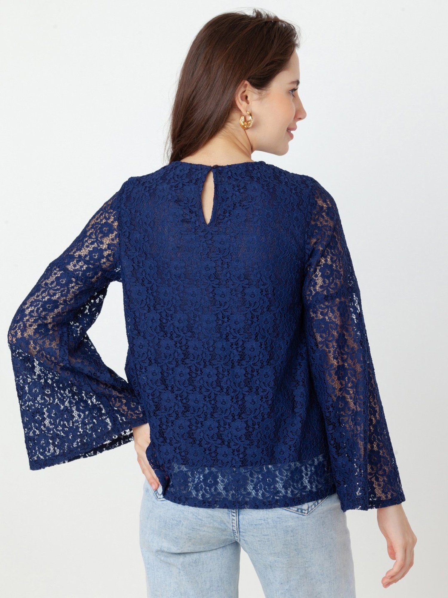 Zink London Navy Lace Top