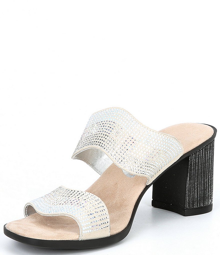 Onex Perla Rhinestone Embellished Leather Block Heel Slide Sandals