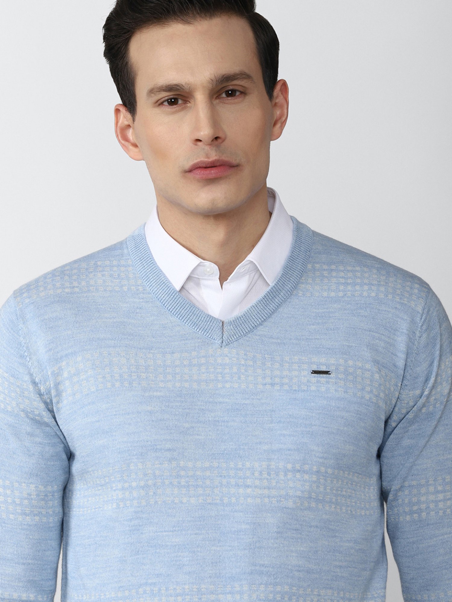 Van Heusen Sky Blue Striped V Neck Sweater