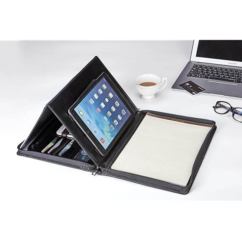 Portfolio with Tablet Case for 10.5-inch iPad Pro/Air, Business Cow Leather Padfolio Organizer with Letter Size/A4 Clipboard & Notepad Holder, Valentine's Day Gift