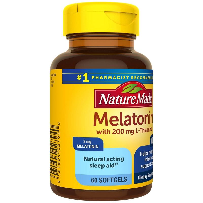 Nature Made Melatonin 3 mg with 200 mg L - Theanine Softgels - 60ct