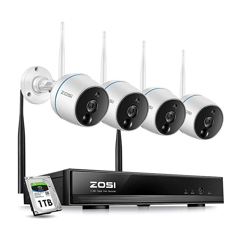 1080P Wireless Security Camera System, H.265+ 8 Channel 2MP CCTV NVR Recorder with Hard Drive 1TB and 4pcs 1080P Auto Match WiFi IP Camera Outdoor Indoor,Night Vision,Motion Alert, Remote Access