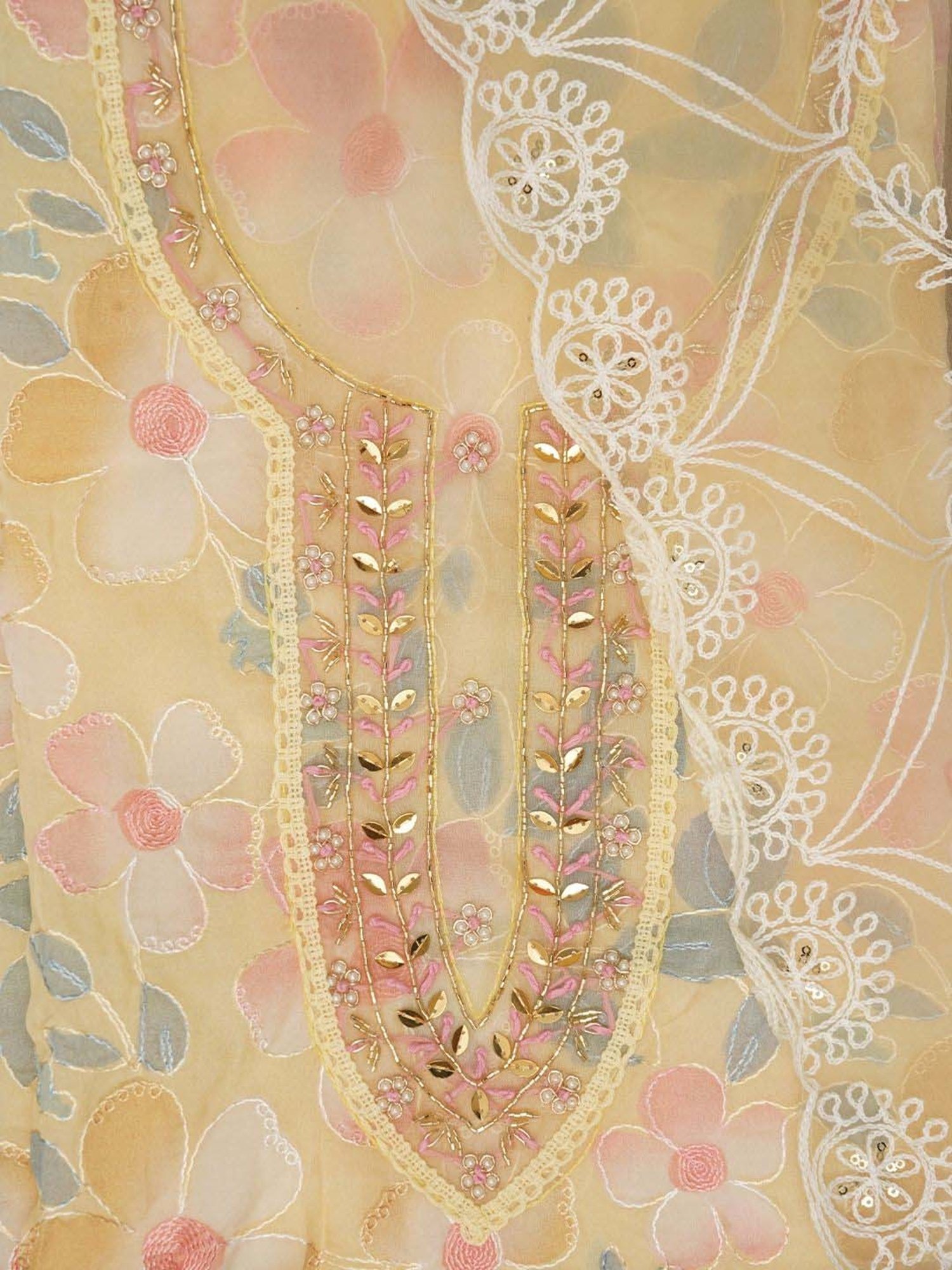 Jaipur Kurti Yellow Embroidered Unstitched Dress Material