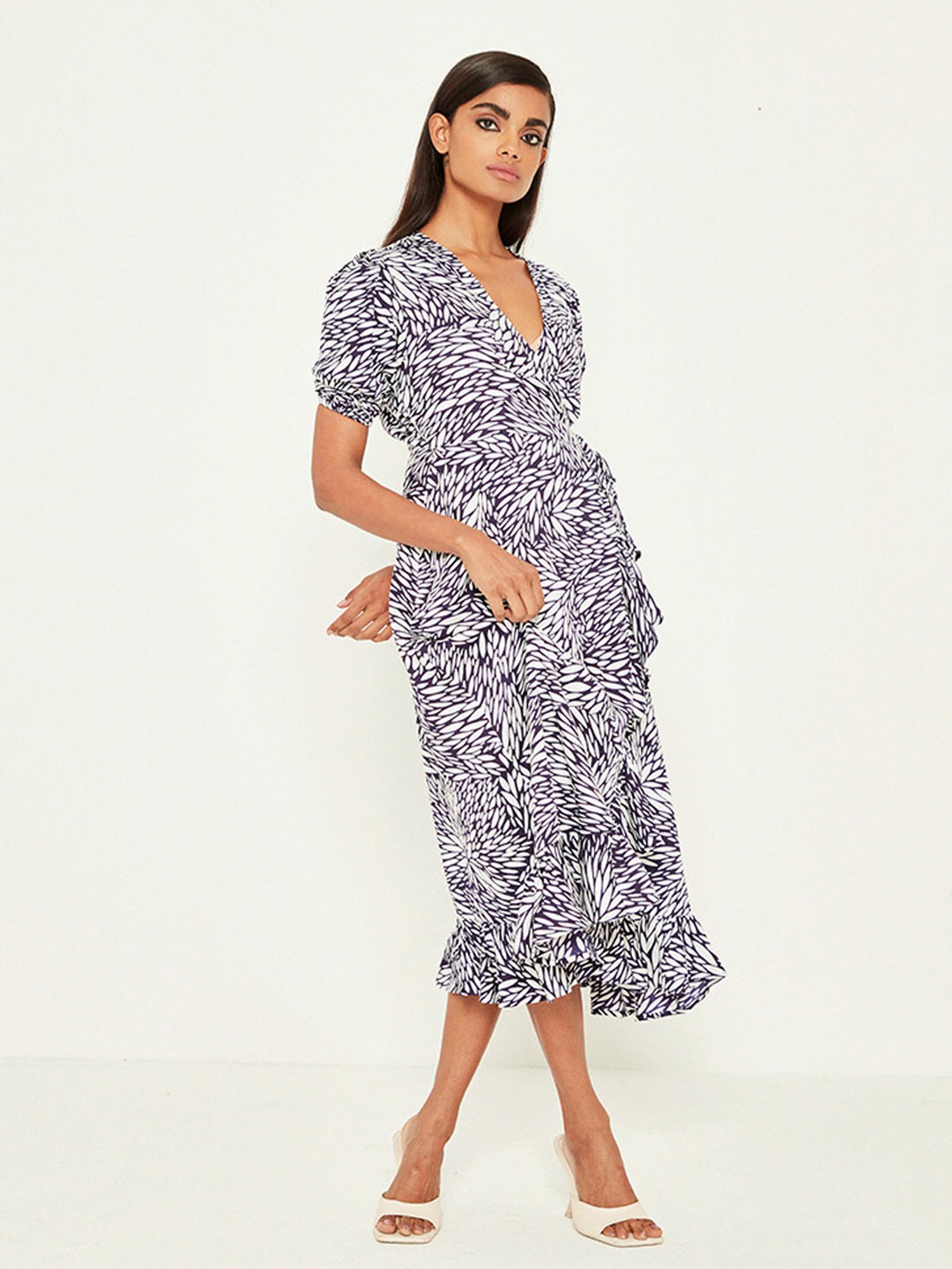 ANCESTRY Navy Printed Wrap Dress