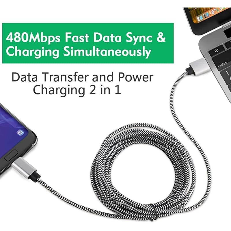 USB Type C Cable, 2Pack Extra Long USB A to USB C Fast Charger Cable 10Ft 6Ft,  Nylon Braided USB C Cord for Samsung Galaxy S10 S9 A10e A20 A21 S8 A51 A01, Note 10 9,LG V60 V50 V40,Google Pixel