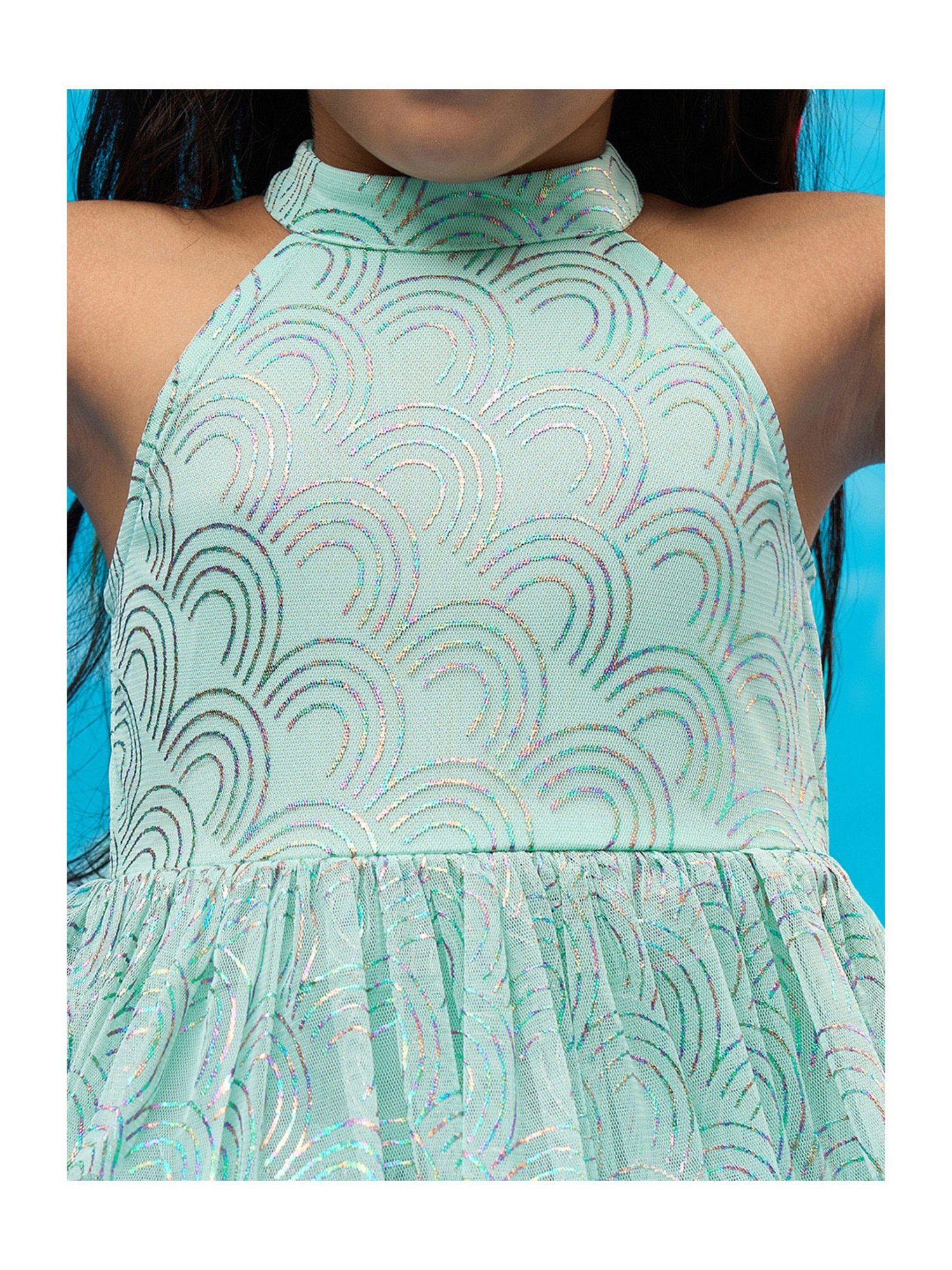 Lil Drama Girls Blue Shimmer Fit & Flare Dress