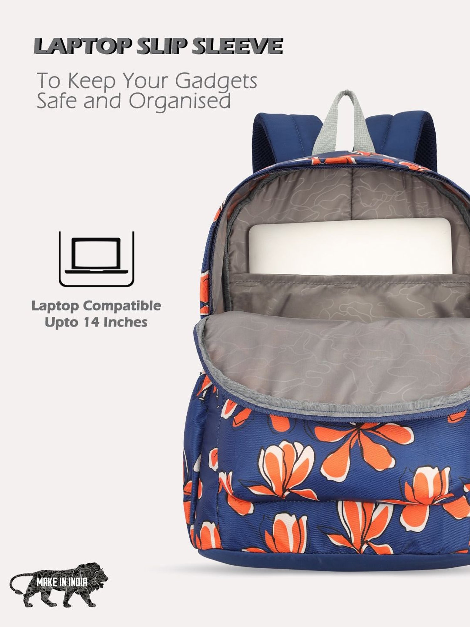 Lavie Sport Bloomy 18L Printed Casual Backpack |School Bag for Girls (Navy)