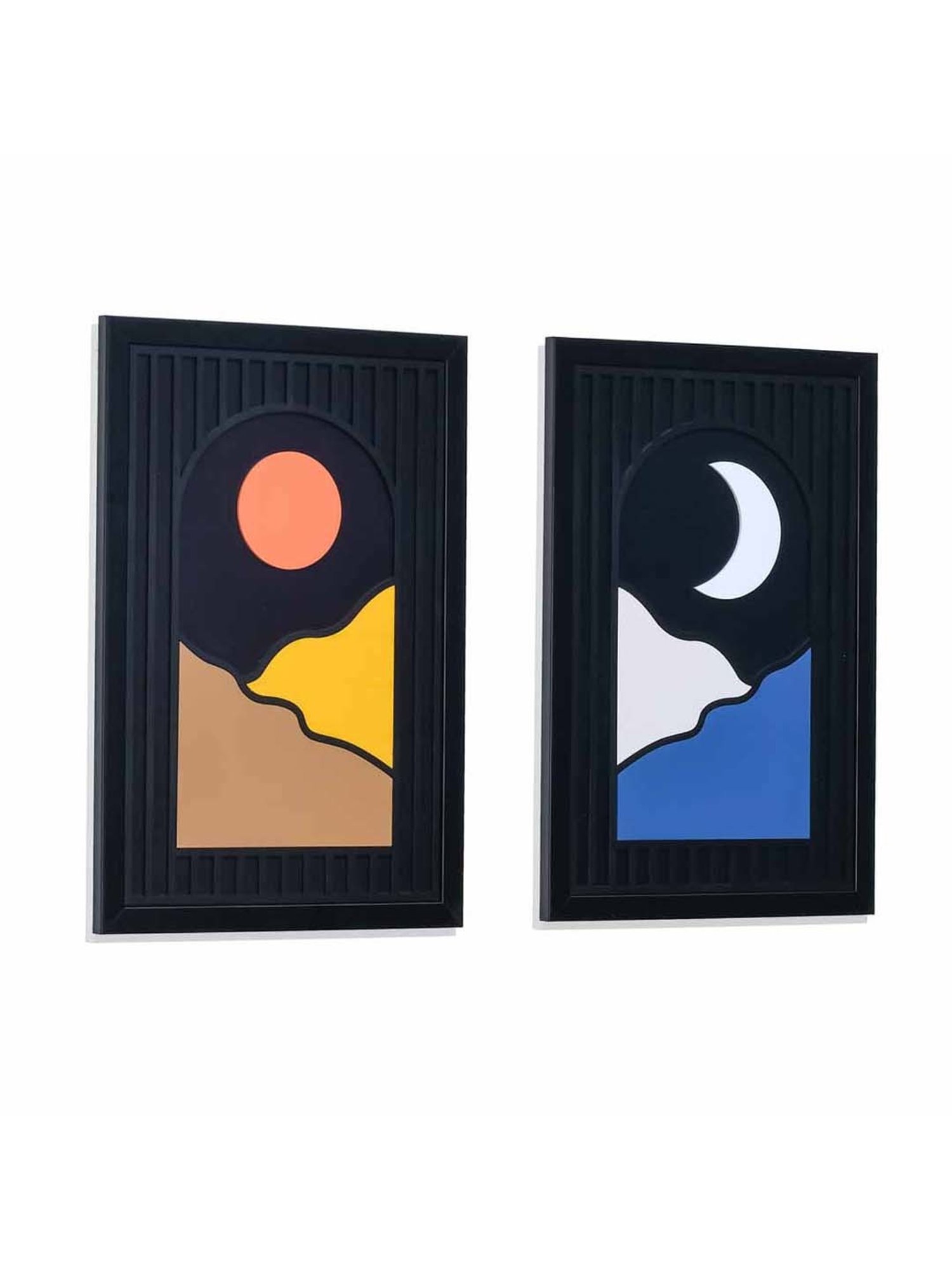 @Home Multicolor Mdf Sun & Moon Represent Balance 3D Wall Paintings - Set of 2