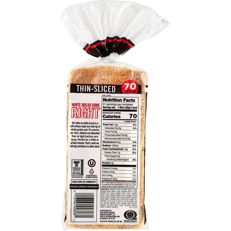Dave's Killer Bread Organic Thin Sliced White Sandwich Bread - 20.5oz